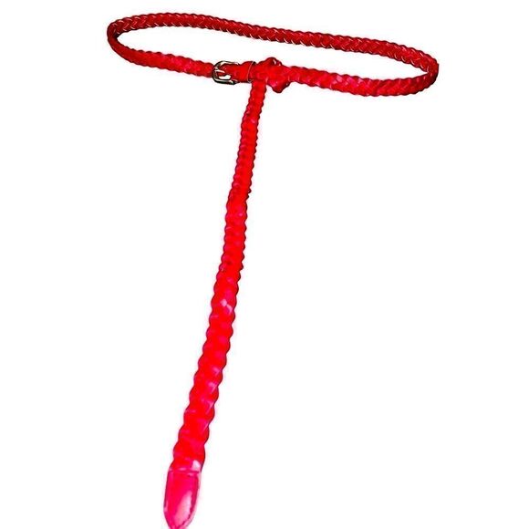 Skinny Woven Extra Long Red Belt - Picture 2 of 9